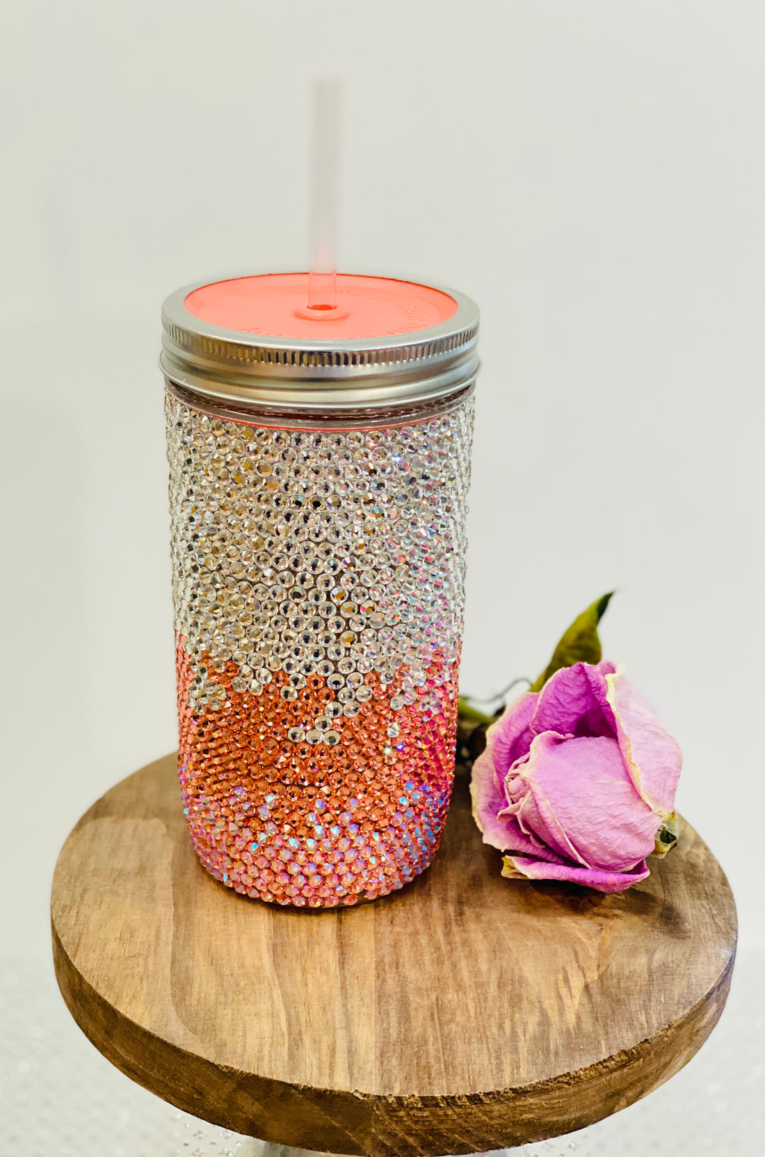 Aloha! Coral Ombre Swarovski Rhinestone Tumbler Set freeshipping - The Mason Bar Company