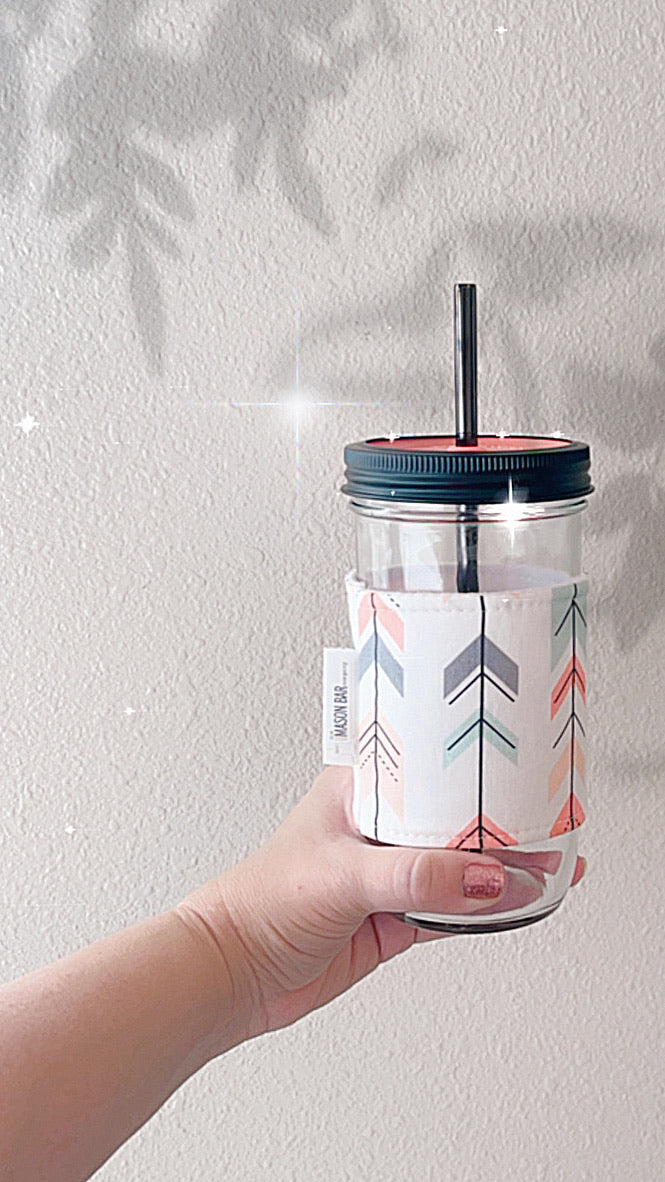 Coral, Mint and Yellow Arrows (White) Cozy