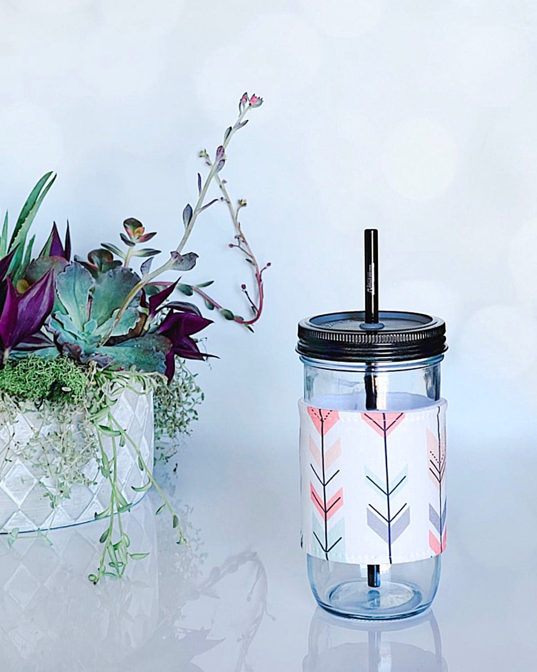 Coral, Mint and Yellow Arrows (White) Cozy